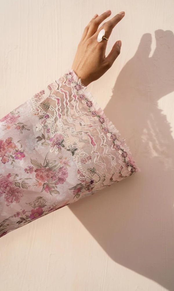 Lawn 3pc digital printed shirt with patches and embroidered dupatta