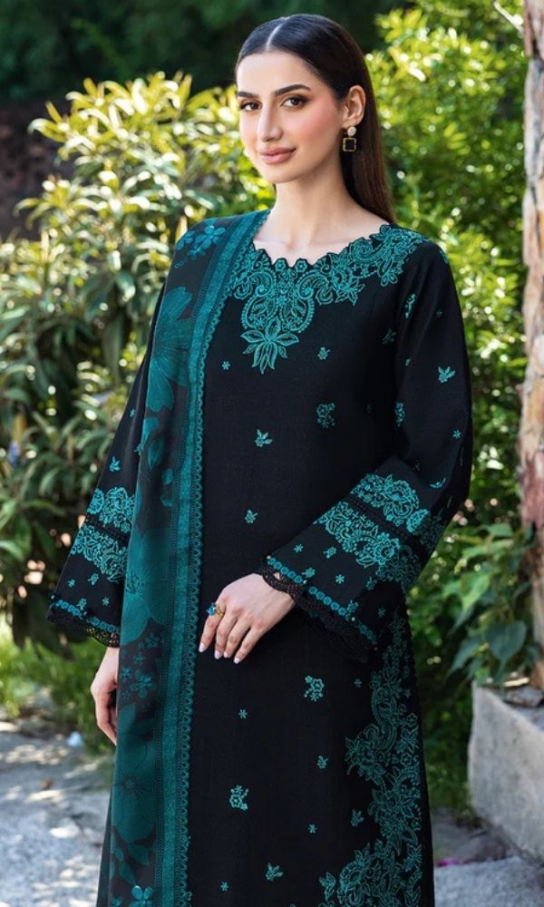 Dhanak 3pc unastitched embroiered suit woth twill digital printed shawl