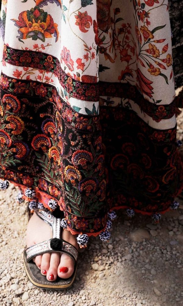 Dhanak 3pc unstitched heavy embroidered suit with digital printed wool shawl