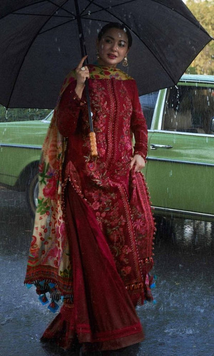 Dhanak 3pc unstitched fully embroidered suit with digital printed wool shawl