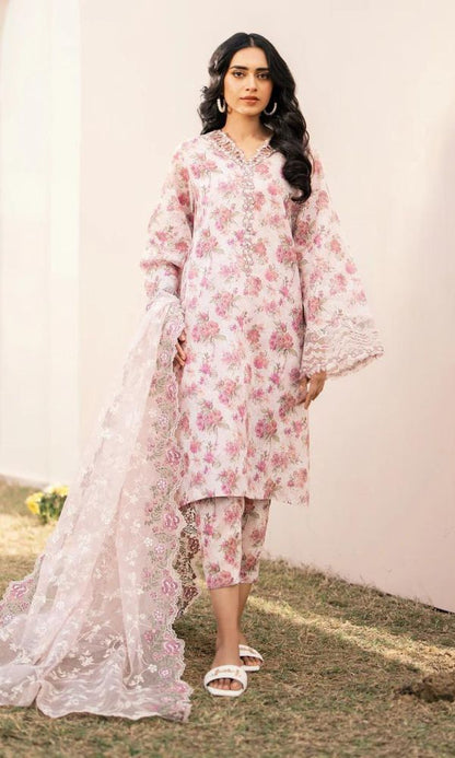 Lawn 3pc digital printed shirt with patches and embroidered dupatta