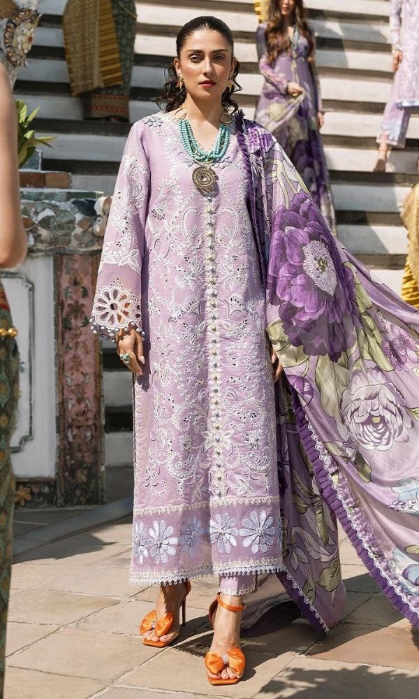 Dhanak 3pc heavy cutwork embroidered suit with woolen dupatta