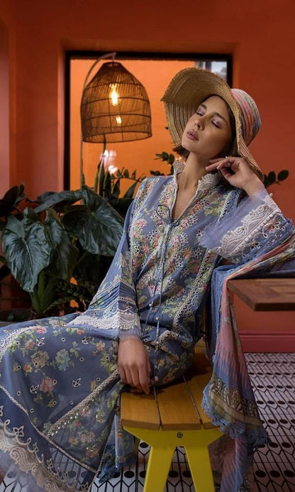 Lawn 3pc digital printed suit with patches and silk printed dupatta