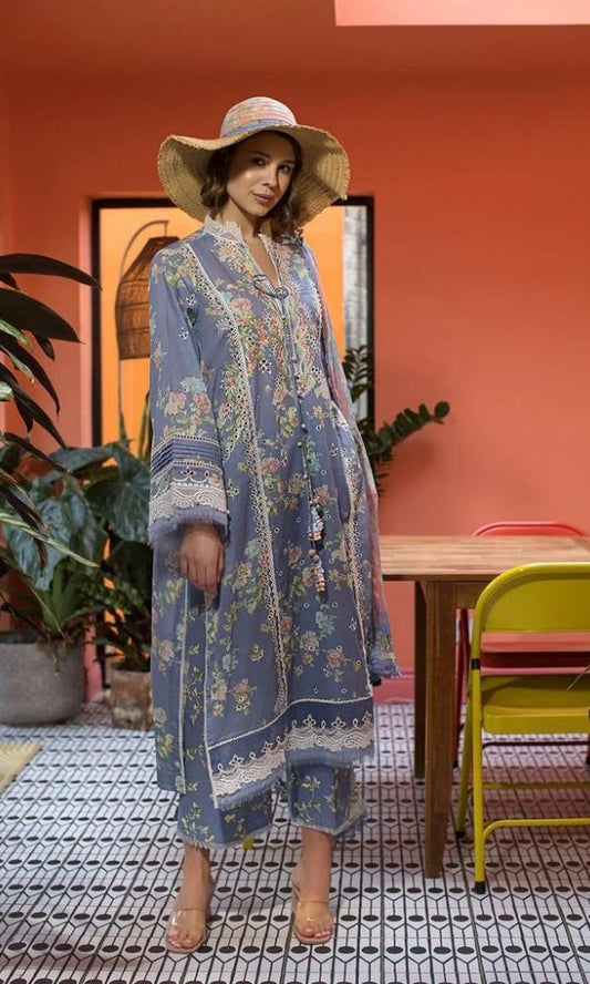 Lawn 3pc digital printed suit with patches and silk printed dupatta