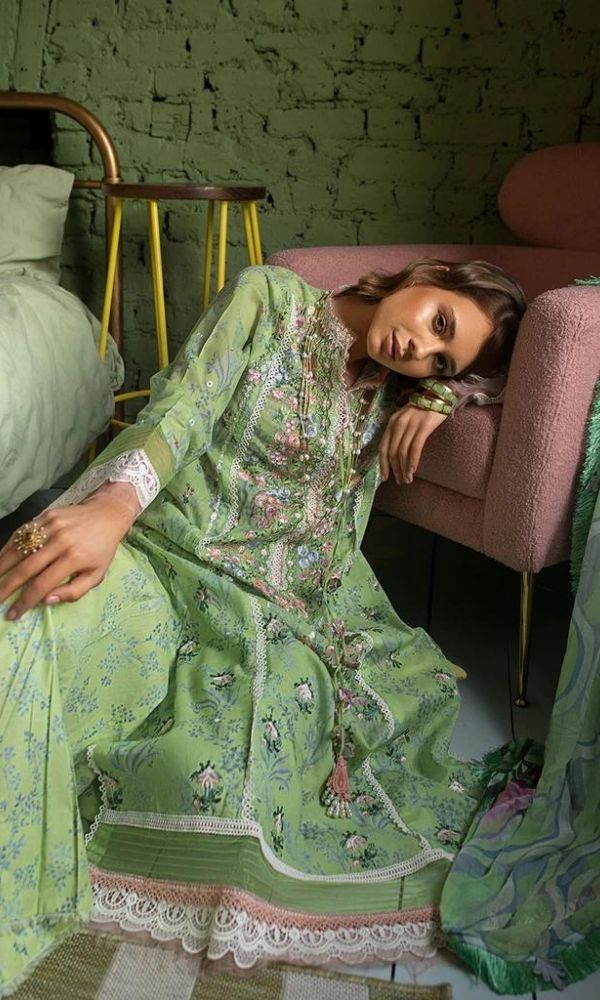 Lawn 3pc digital printed suit with patches and silk printed dupatta