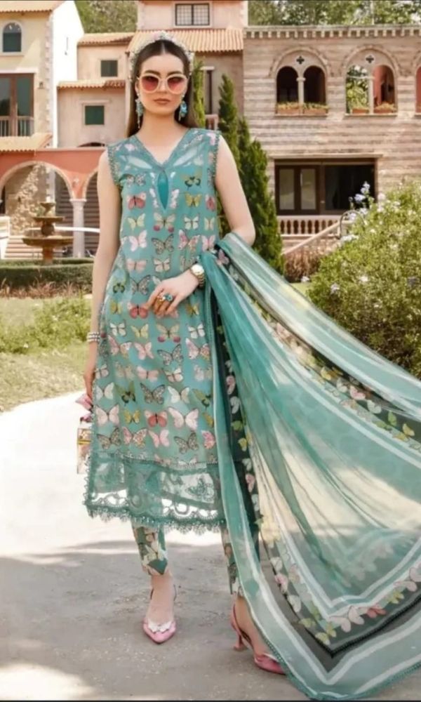 Maria b 3pc lawn unstitched digital printed suit