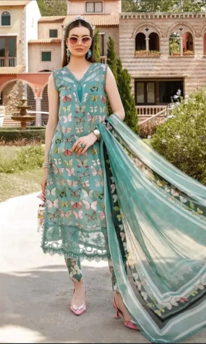 Maria b 3pc lawn unstitched digital printed suit