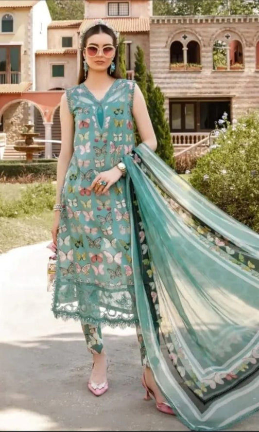 Maria b 3pc lawn unstitched digital printed suit