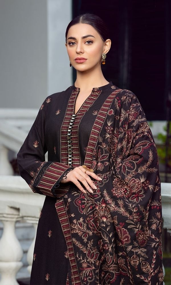Dhanak 3pc unstitched heavy embroidered suit with heavy embroidered shawl