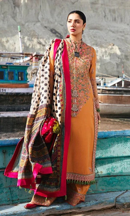 Dhanak 3pc unstitched embroidered winter collection suit