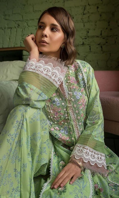 Lawn 3pc digital printed suit with patches and silk printed dupatta