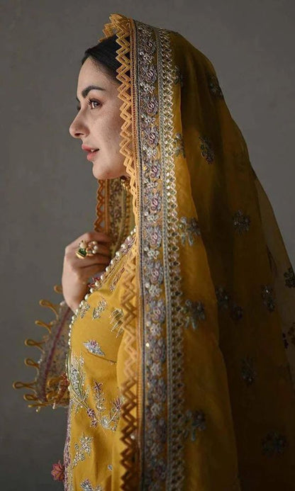 Lawn 3pc unstitched heavy embroidered suit with patches