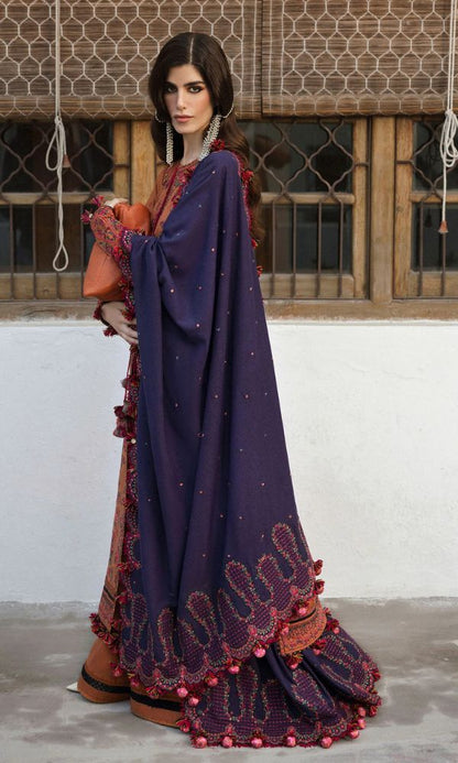 Dhanak 3pc heavy embroidered suit with embroidered shawl