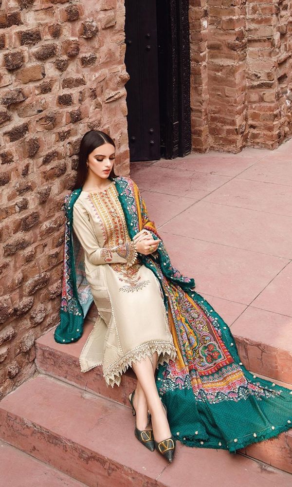 Dhanak 3pc heavy embroidered shirt with digital printed wool shawl