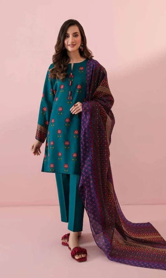 Dhanak 3pc unstitched heavy embroidered suit
