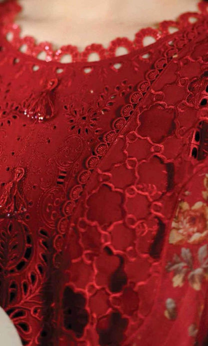 Lawn3pc unstitched heavy chiken kari embroidered suit with embroidered dupatta