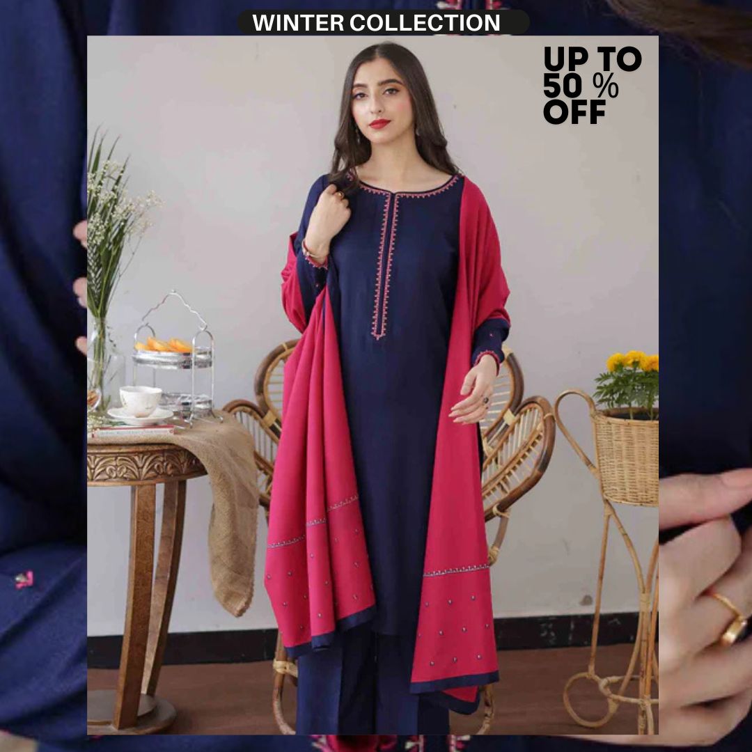 Dhanak 3pc unstitched embroidered suit with embroidered shawl