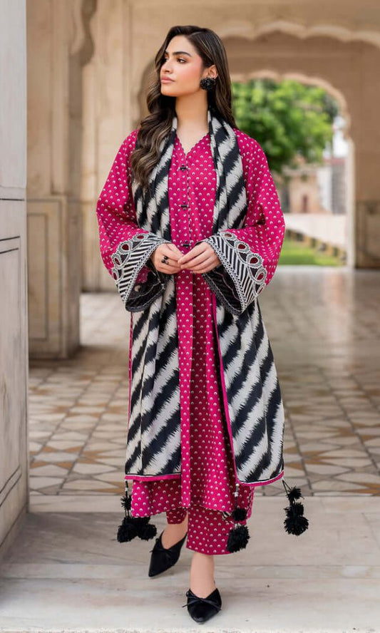 Lawn 3pc unstitched digital printed suit with voil digital printed dupatta