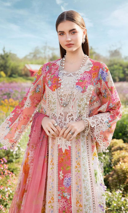 Lawn 3pc unstitched digital printed suit with patches
