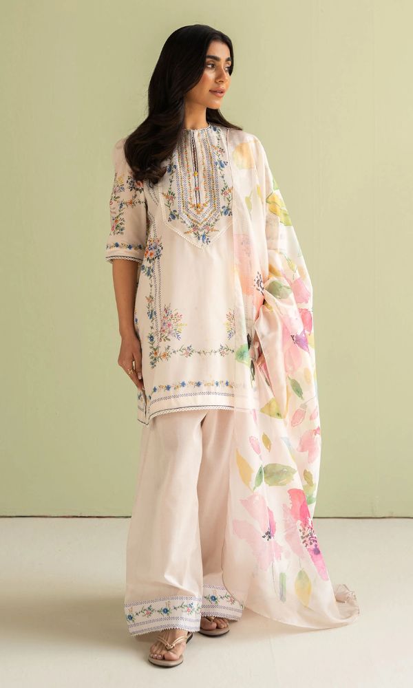 Lawn 3pc unstitched digital printed suit with silk digital printed dupatta