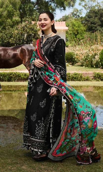 Dhanak 3pc unstitched heavy embroidered suit with digital printed wool shawl