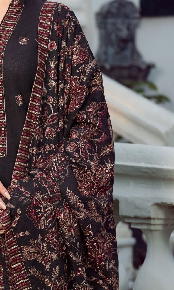 Dhanak 3pc unstitched heavy embroidered suit with heavy embroidered shawl