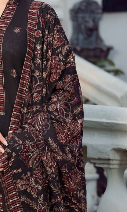 Dhanak 3pc unstitched heavy embroidered suit with heavy embroidered shawl