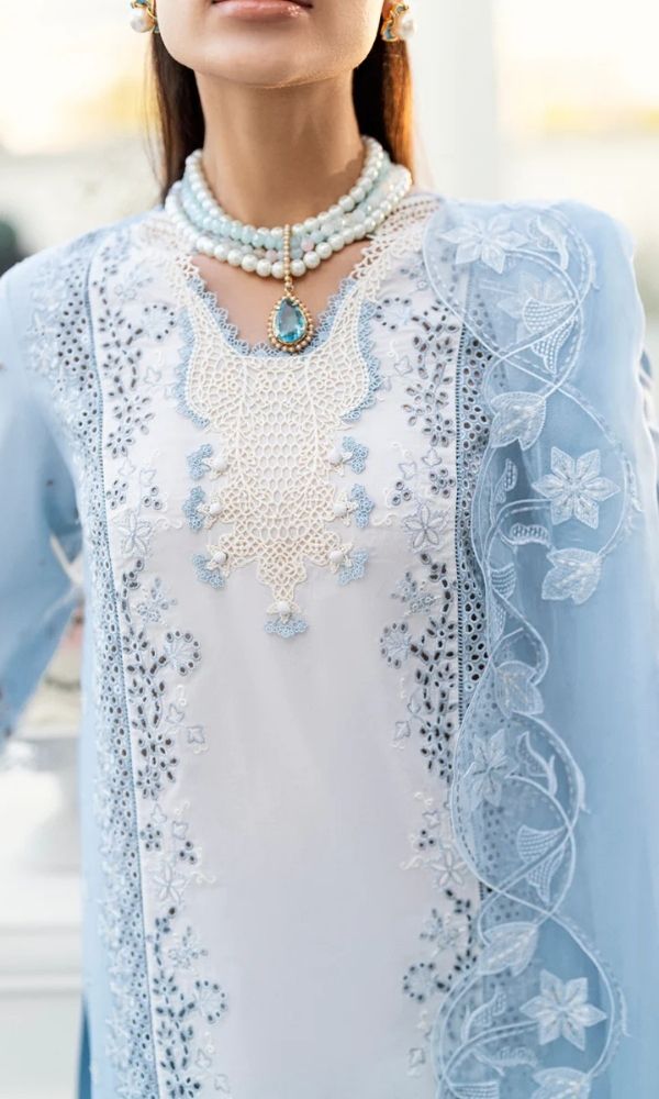 Lawn 3pc unstitched luxury heavy chiken kari embroidered suit with embroidered dupatta and pallu patches