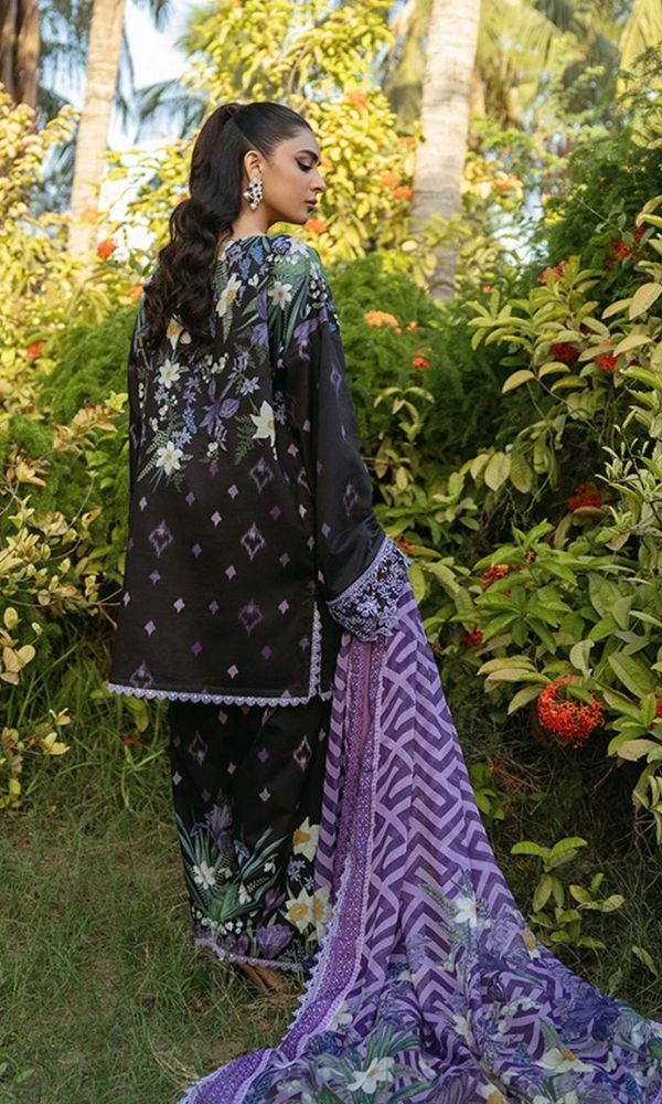 Lawn 3pc unstitched digital printed suit with embroidered patches
