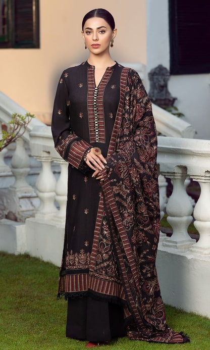 Dhanak 3pc unstitched heavy embroidered suit with heavy embroidered shawl