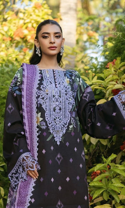 Lawn 3pc unstitched digital printed suit with embroidered patches
