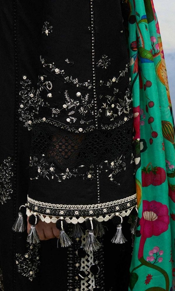 Dhanak 3pc unstitched heavy embroidered suit with digital printed wool shawl