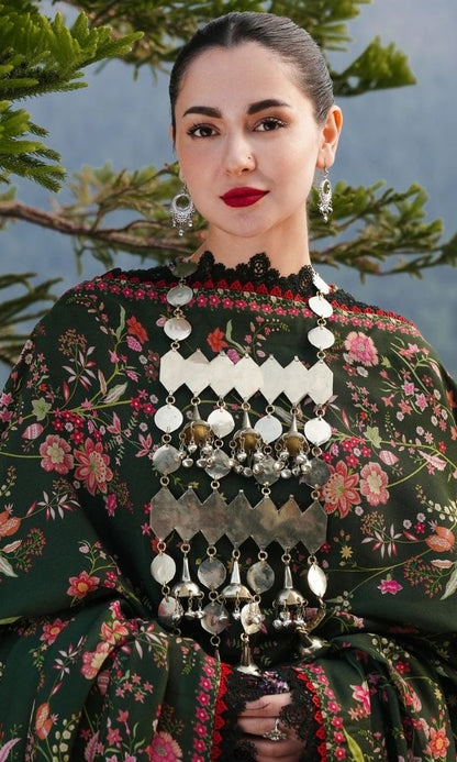 Dhanak 3pc unstitched fully embroidered suit with digital printed wool shawl