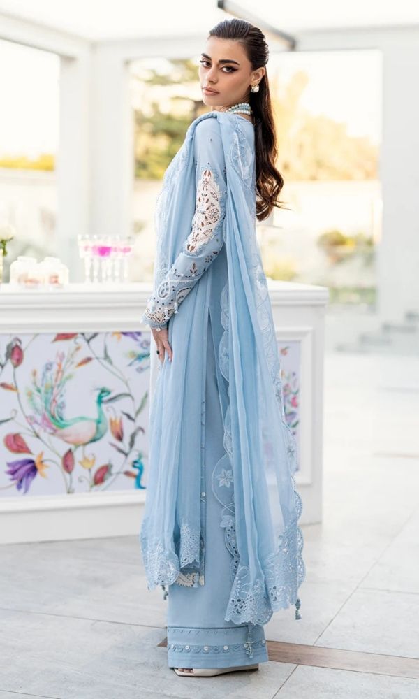 Lawn 3pc unstitched luxury heavy chiken kari embroidered suit with embroidered dupatta and pallu patches