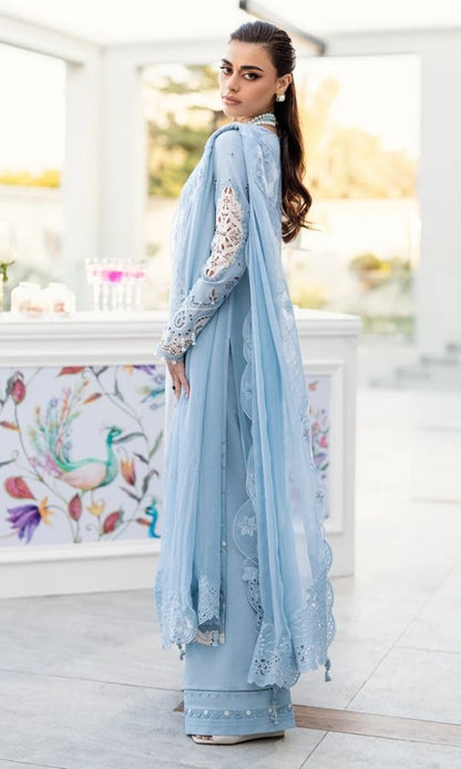 Lawn 3pc unstitched luxury heavy chiken kari embroidered suit with embroidered dupatta and pallu patches