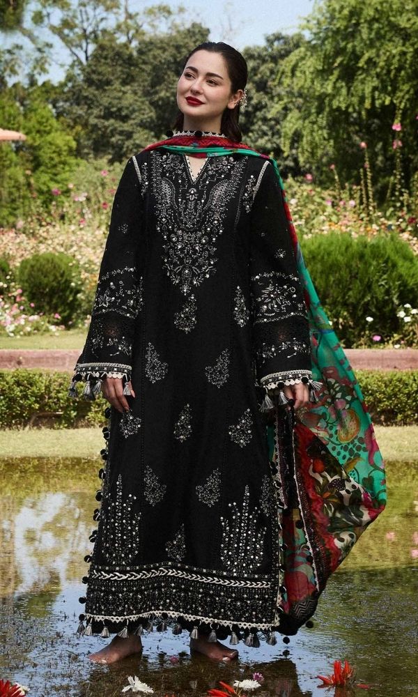 Dhanak 3pc unstitched heavy embroidered suit with digital printed wool shawl