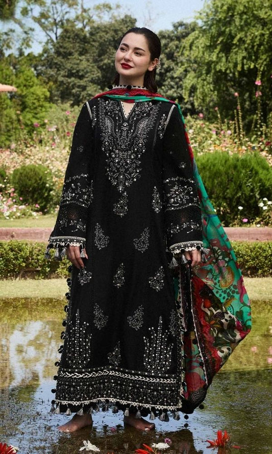 Dhanak 3pc unstitched heavy embroidered suit with digital printed wool shawl
