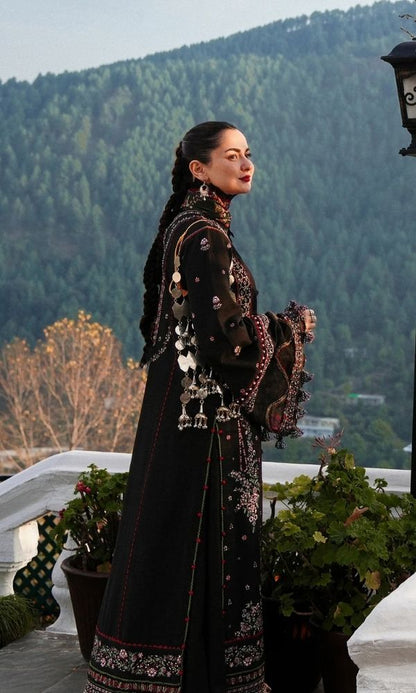 Dhanak 3pc unstitched fully embroidered suit with digital printed wool shawl