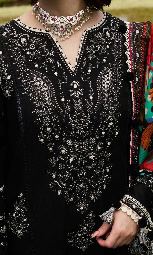 Dhanak 3pc unstitched heavy embroidered suit with digital printed wool shawl