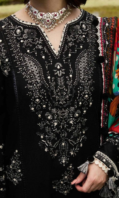 Dhanak 3pc unstitched heavy embroidered suit with digital printed wool shawl