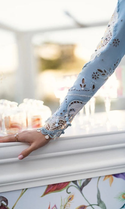 Lawn 3pc unstitched luxury heavy chiken kari embroidered suit with embroidered dupatta and pallu patches