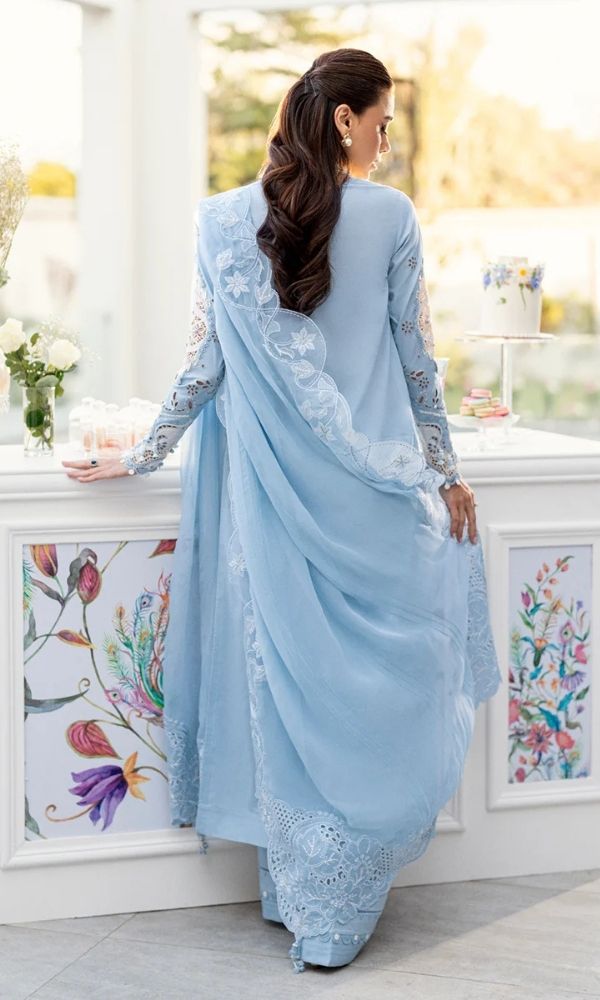 Lawn 3pc unstitched luxury heavy chiken kari embroidered suit with embroidered dupatta and pallu patches