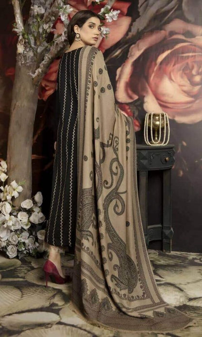 Dhanak 3pc unstitched embroidered shirt with printed wool shawl