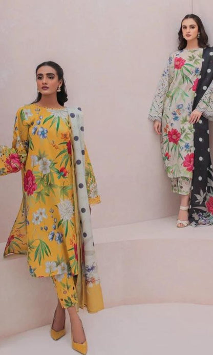 Lawn 3pc unstitched digital printed suit with patched