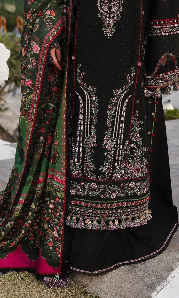 Dhanak 3pc unstitched fully embroidered suit with digital printed wool shawl