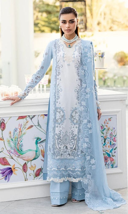 Lawn 3pc unstitched luxury heavy chiken kari embroidered suit with embroidered dupatta and pallu patches