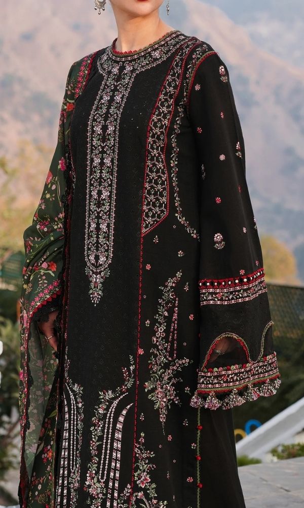 Dhanak 3pc unstitched fully embroidered suit with digital printed wool shawl