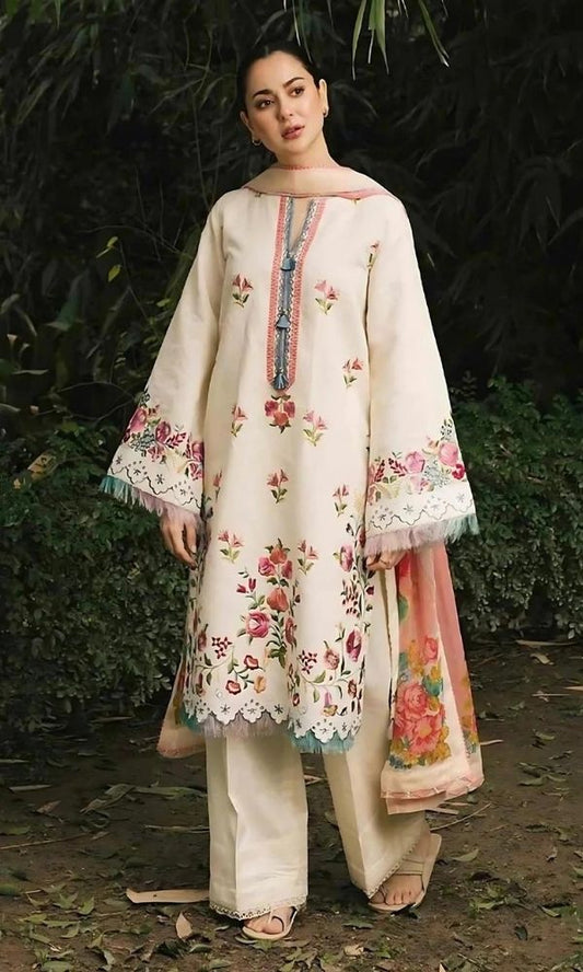 Dhanak 3pc unstitched heavy embroidered suit
