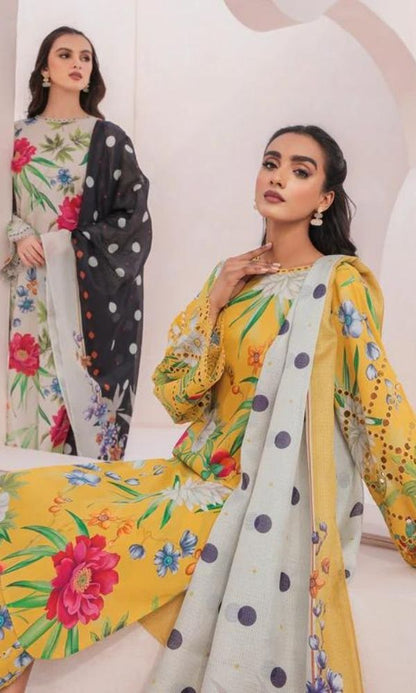 Lawn 3pc unstitched digital printed suit with patched