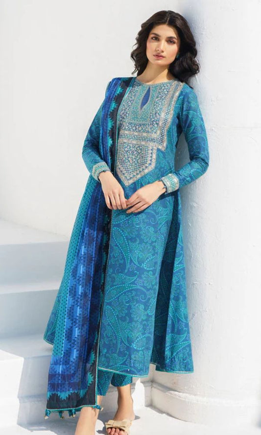 Lawn 3pc unstitched digital printed suit with patches